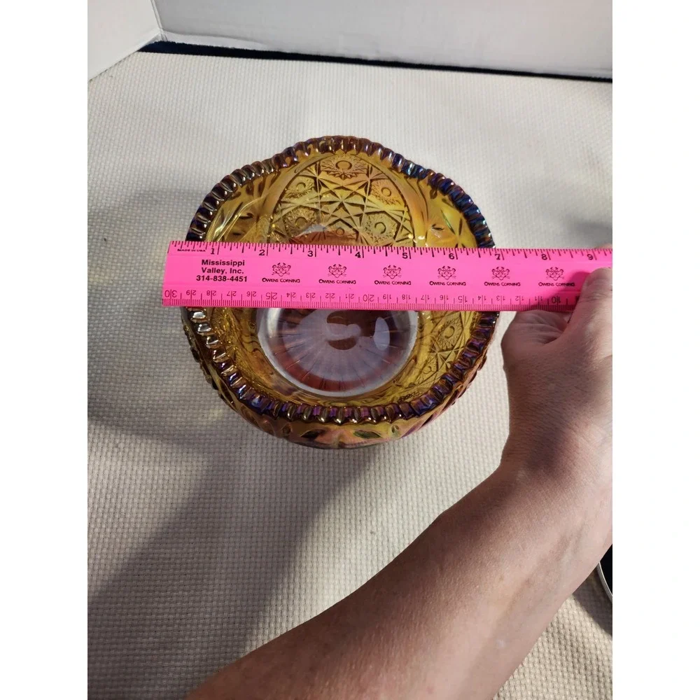 VTG LE Smith Hobstar Daisy Amber Carnival Glass‎ Bowl Sawtooth Great Condition